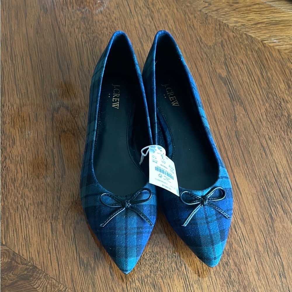J. Crew Blue/Green tartan  Pointed Toe Flats